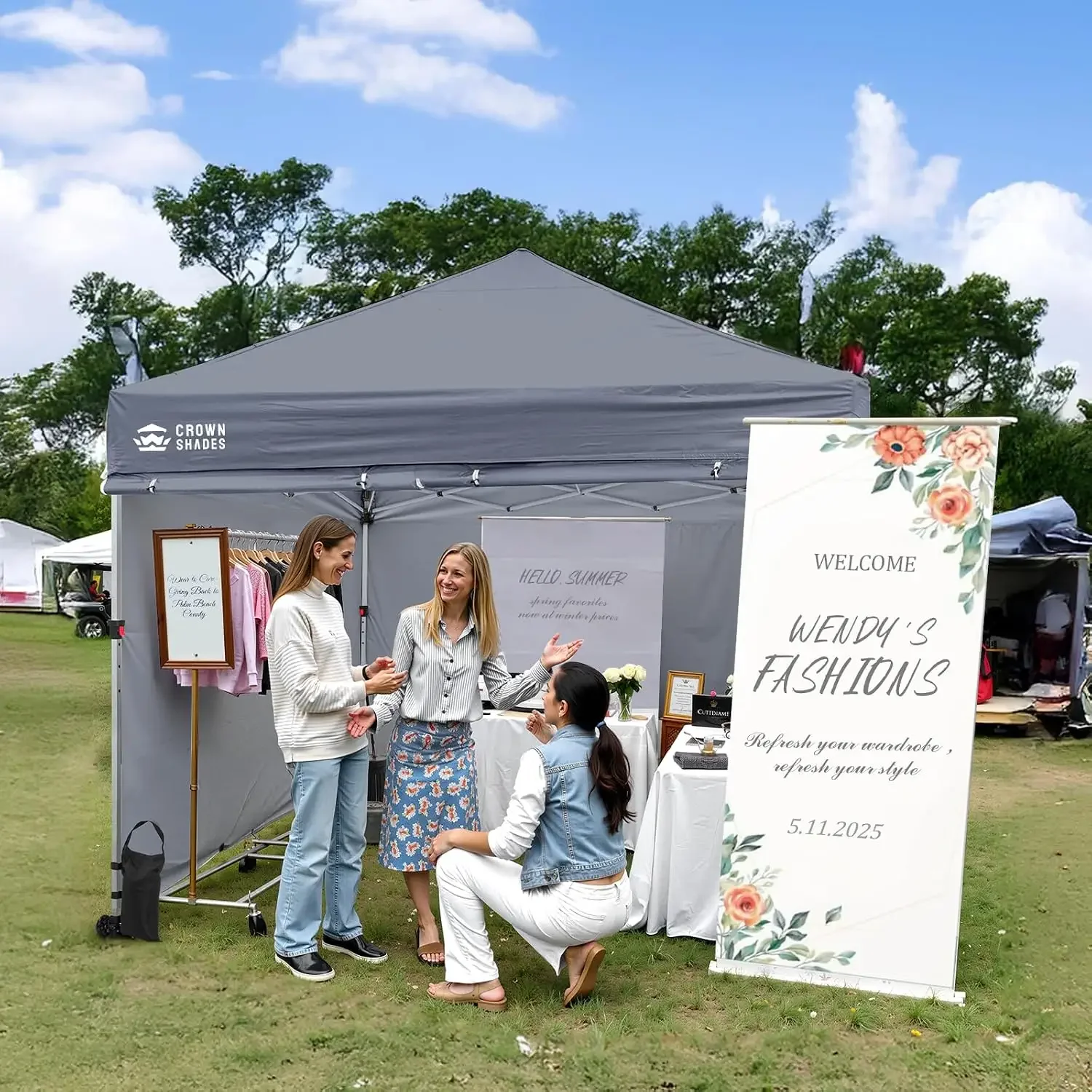10X10 Commercial Instant Pop Up Canopy, Tall Center, Gray | 400D Fabric, Enhanced CenterLok Tent, Convenient Wheel Bag, 4
