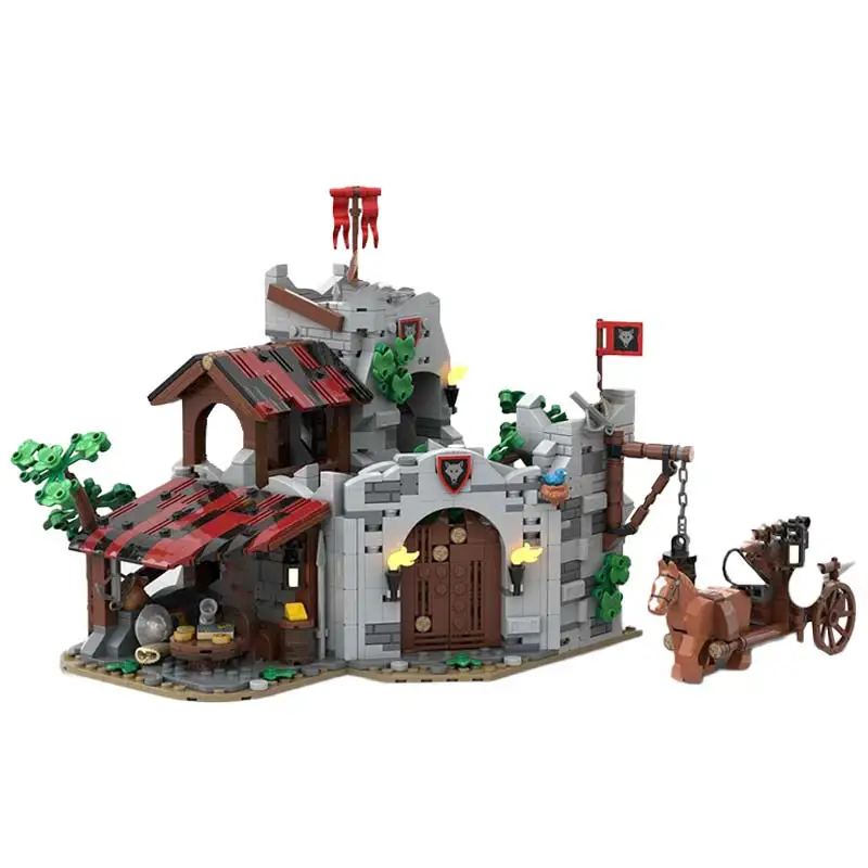 MOC Architecture modulaire médiévale paquet de loup ruines château modèle de construction blocs de construction briques à monter soi-même jouets cadeaux de noël pour enfants
