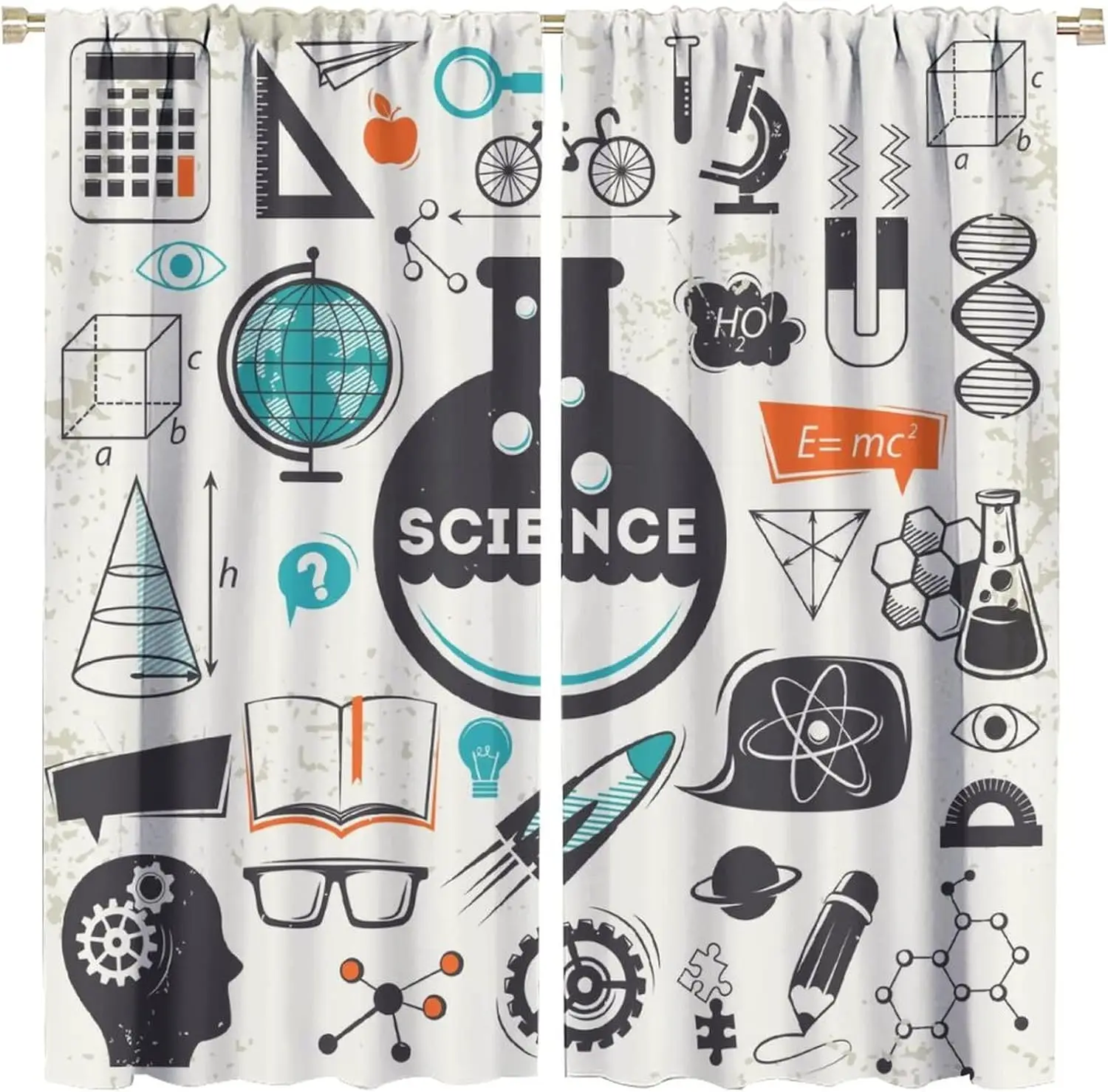 Science Theme Curtain Panels Window Drapes Educational Classroom Decor Physics Chemistry Atom Biology Doodle Abstract Math Lab C