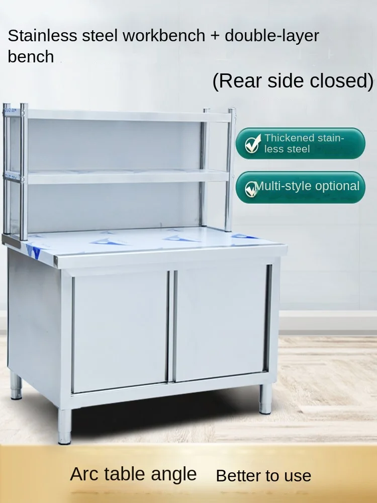 Slide Door Workbench with Rear Sealing Plate Rack Stainless Steel Kitchen Locker Chopping Board