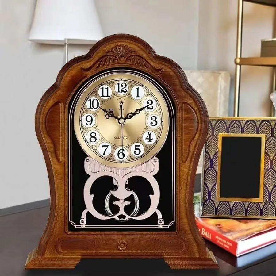 Vintage zegar do salonu imitacja zegarka z litego drewna stół Retro plastikowy sypialnia cichy zegar stołowy Home Decor