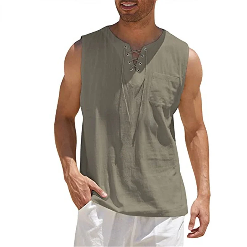 Man Retro Medieval Shirt Pirate Viking Tunic T-shirt Vintage Casual Sleeveless Knight Renaissance Nordic Cosplay Costume