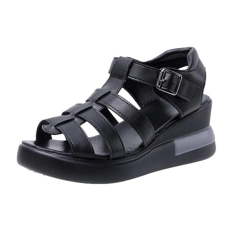 Hollow buckle sandals for women\'s 2024 summer new open toe casual retro flat Roman sandals