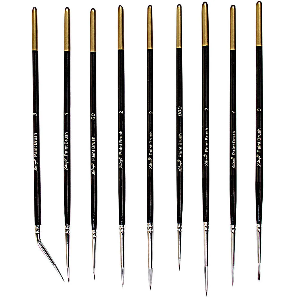 

9pcs Hook Line Pen Set Nylon Bristles Nickel Plated Copper Wooden Handle Watercolor Acrylic Oil Paint Brushes Fine