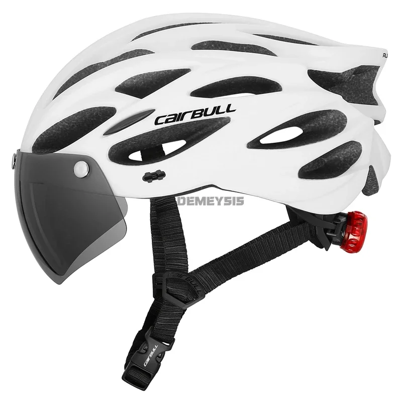 Intergrally-molded Mountain Bike Helmet with Removable Goggles Visor Adjustable Men Women Bicycle Cycling Taillight Helmet