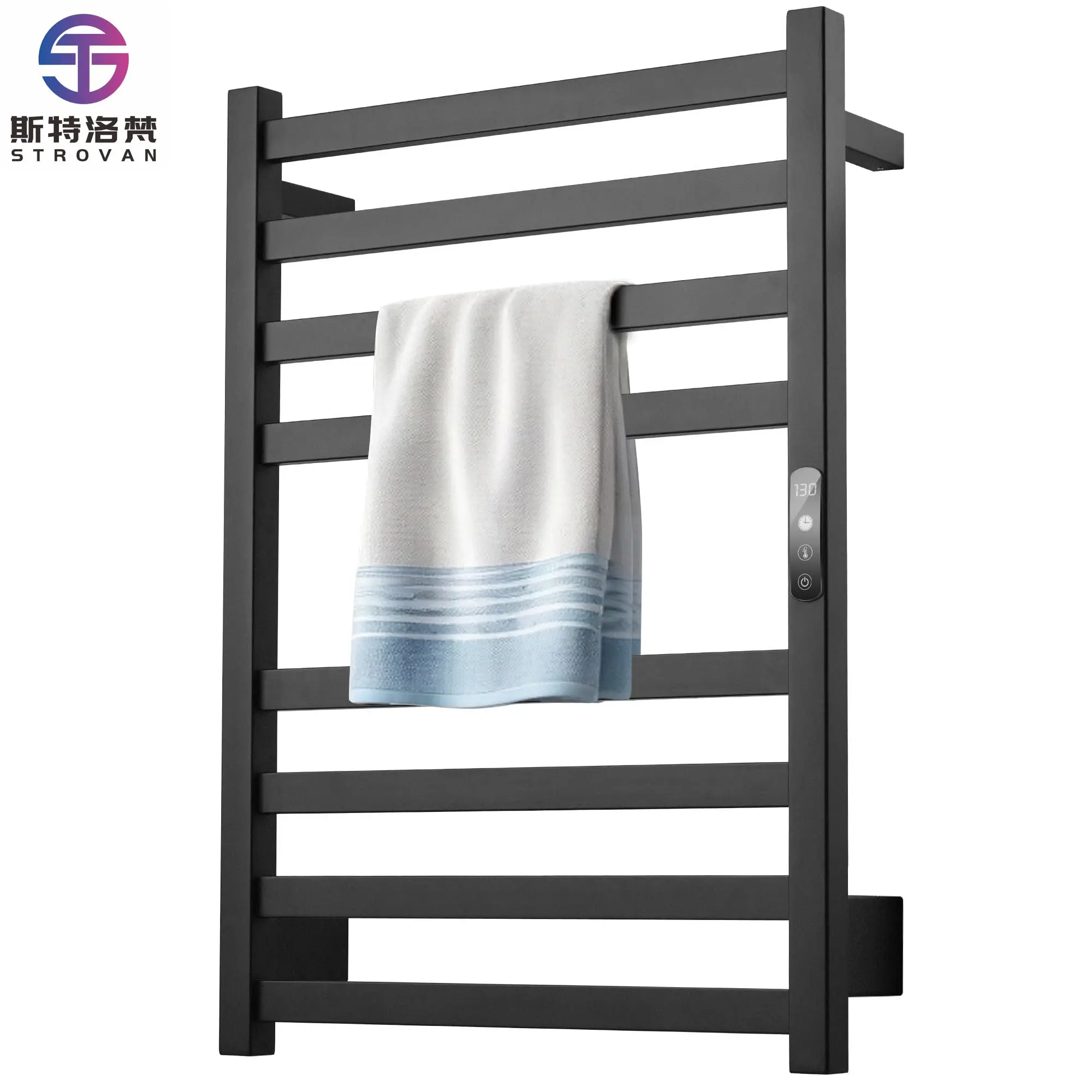 Calentador de toallas de baño montado en la pared de acero inoxidable con temporizador y control de temperatura - Tendedero eléctrico para hoteles