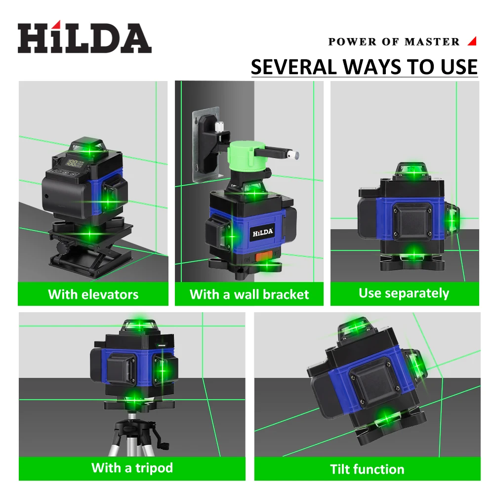 HILDA 4D 16 Lines Laser Level Self Leveling 360 Horizontal And Vertical Ultra Strong Laser Level Green Beam Laser Level