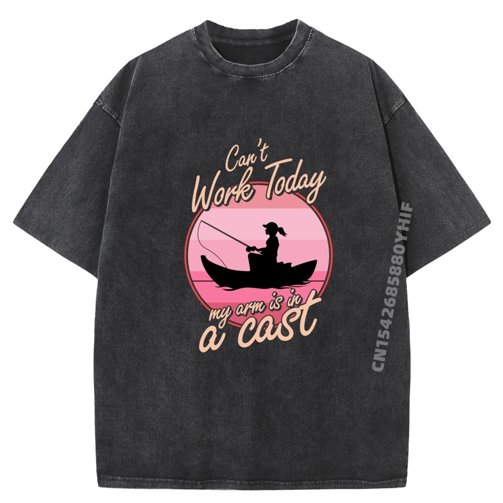 

I Can T Work My Arm Is In A Cast Fishing Pun Sarcastic Fall Clothes Aesthetic Men's Clothing Deals Washed Tops T Shirt