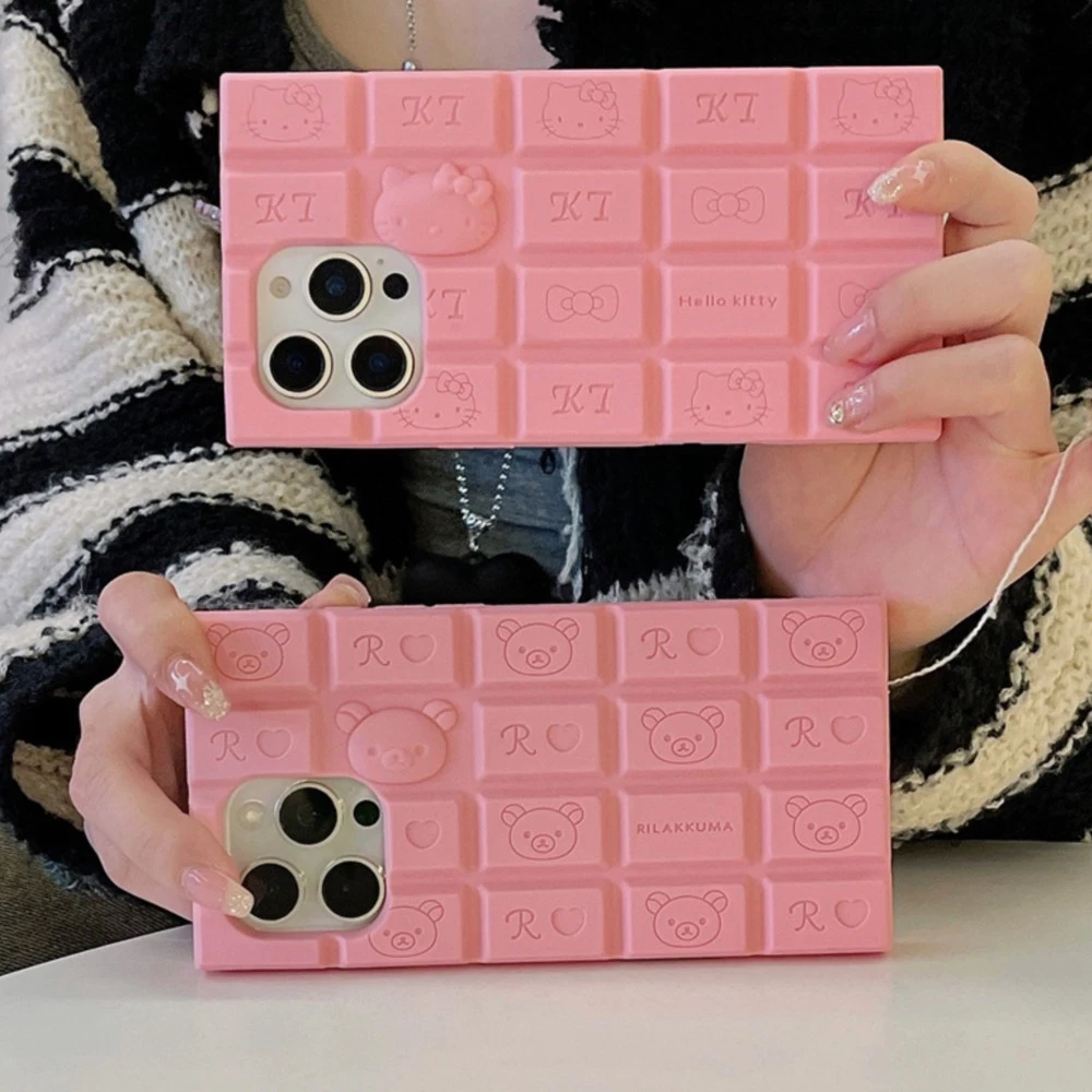 Chocolate Hello Kitty Silicone Phone Case for iPhone 16 15 13 12 14 11 Pro Max X XS Max XR Cartoon Rilakkuma Bear KT Cat Cover