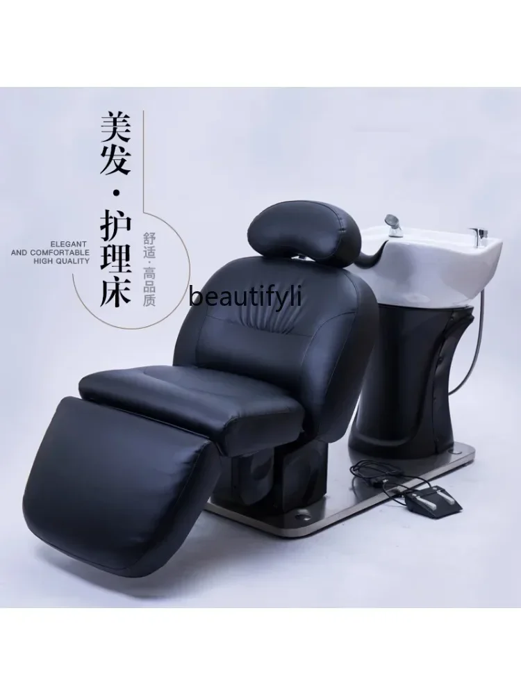 X Barber Shop Shampoo Chair Special Hair Salon Lying Half Shampoo Chair High-End Hair Salon Electric Lifting Flushing Bed