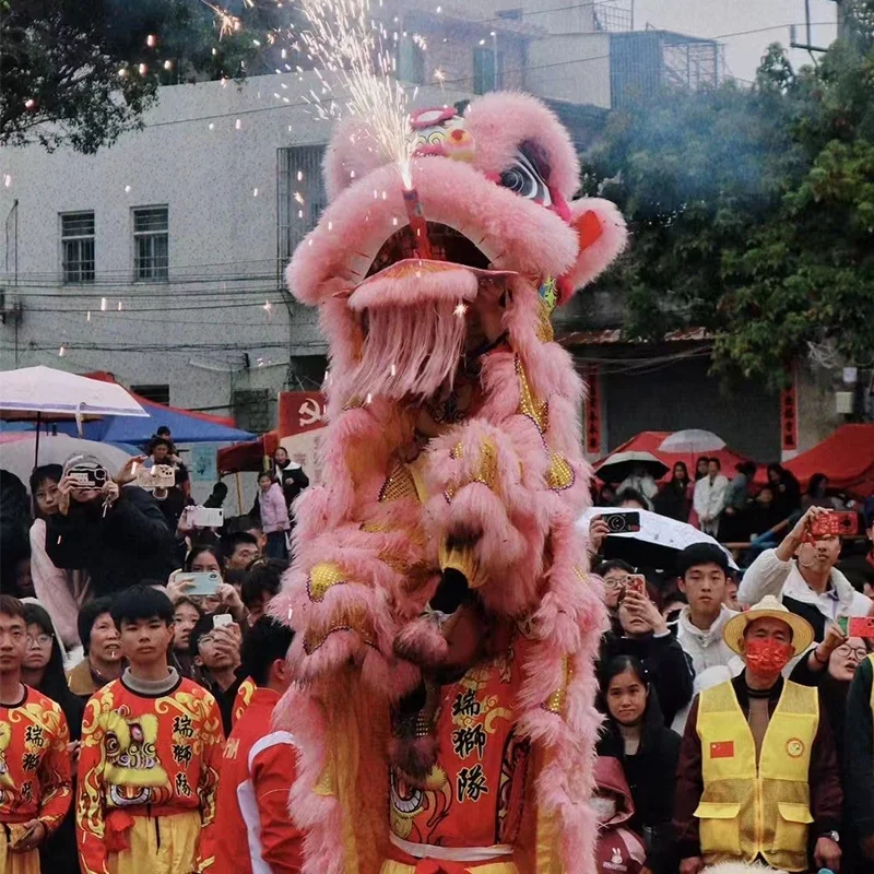 High Quality Traditional Chinese Lion Dance Color Art New Year Adult Dragon Wool Plush Performance Authentic Lion Mascot Costume