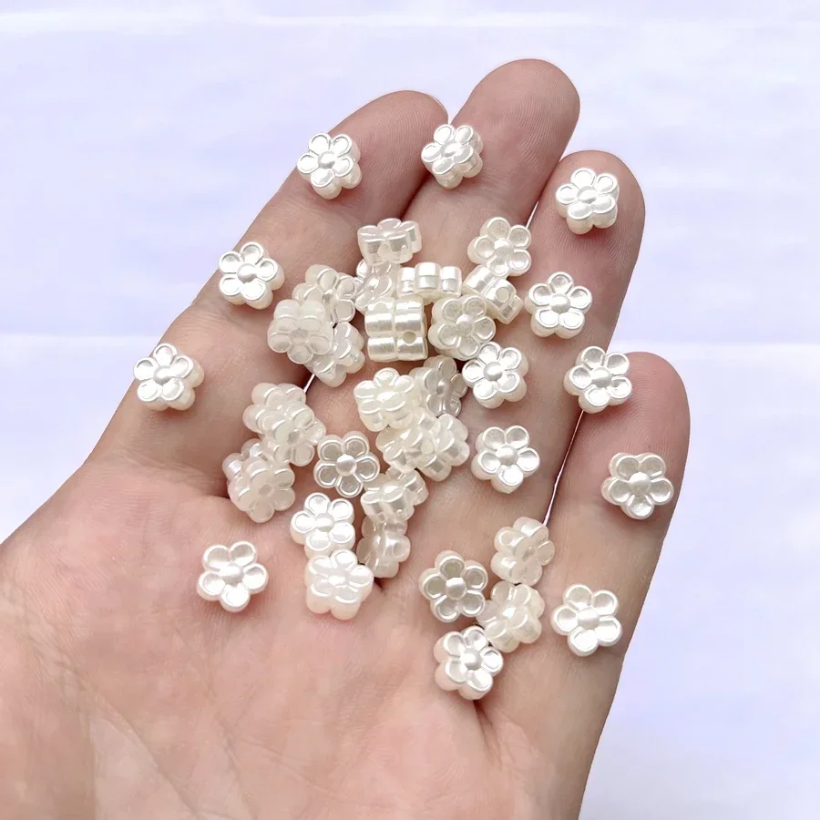 60pcs 8mm ASB white three-dimensional flower loose bead jewelry making DIY handmade brooch earring accessories flower beads
