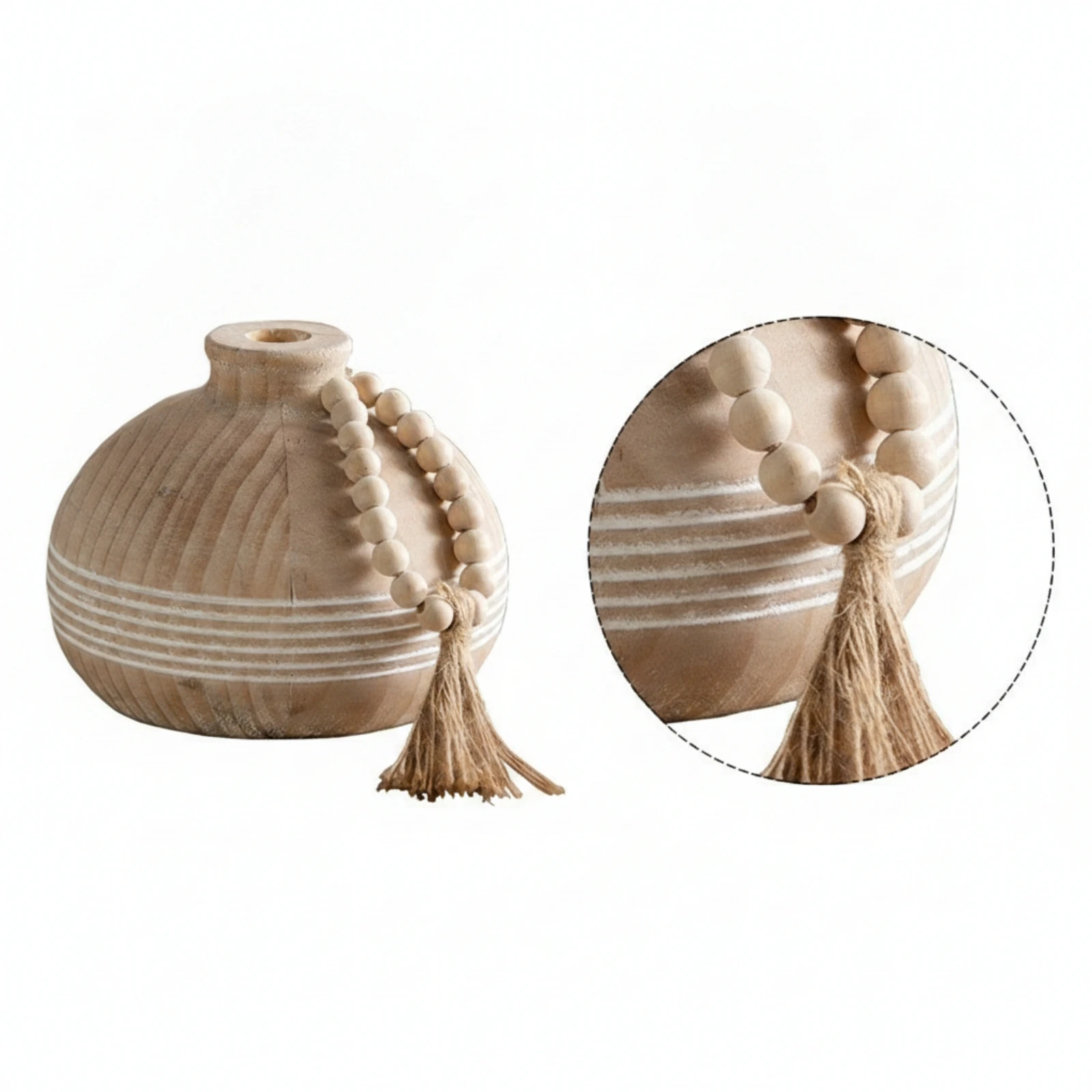 Wooden Vase Rustic Vase with Tassel Vessel Farmhouse Solid Wood for Homeowners, Tabletop, Shelf