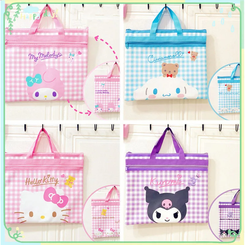 Sanrioed Cinnamorll My Melody Pochacco Hellokitty Kuromi Cute Cartoon Double Zip File Bag Handbag A4 Storage Bag File pocket