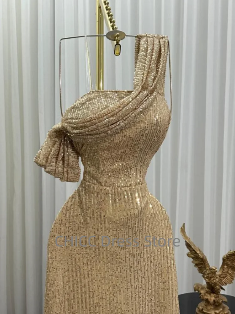 Gouden Galajurken Eén Schouder Mouwloze Zeemeermin Avondjurk Elegante Bruiloftsgast Feestjurk Aangepaste robes de soirée