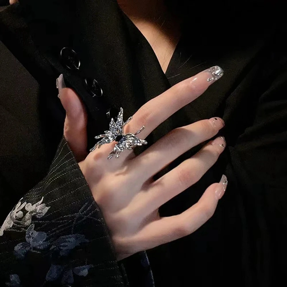 Trendy Punk Irregular Butterfly Rings For Women Metal Liquid Dissolved Aesthetic Egirl Gothic Insect Open Rings Jewelry