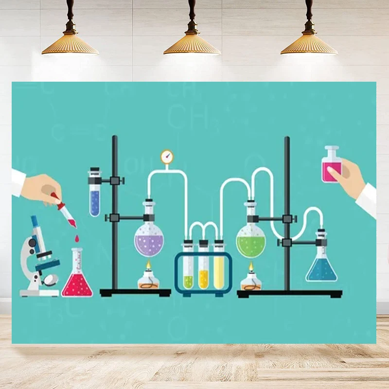 ห้องปฏิบัติการวิทยาศาสตร์ห้องปฏิบัติการฉากการถ่ายภาพฉากหลังตกแต่งแบนเนอร์พื้นหลัง Photo Booth อุปกรณ์โปสเตอร์