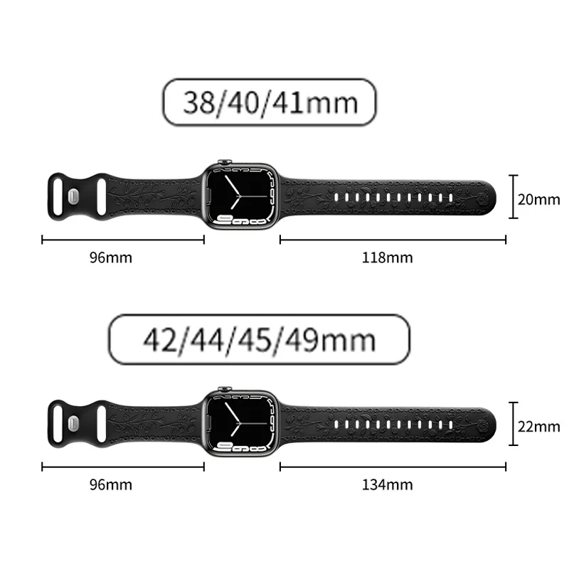 Flower Engraved Strap For Apple Watch Bands 44mm 40mm 49mm 41mm 45mm 38mm 42mm bracelet iwatch series 8 9 7 6 3 ultra 2 se band