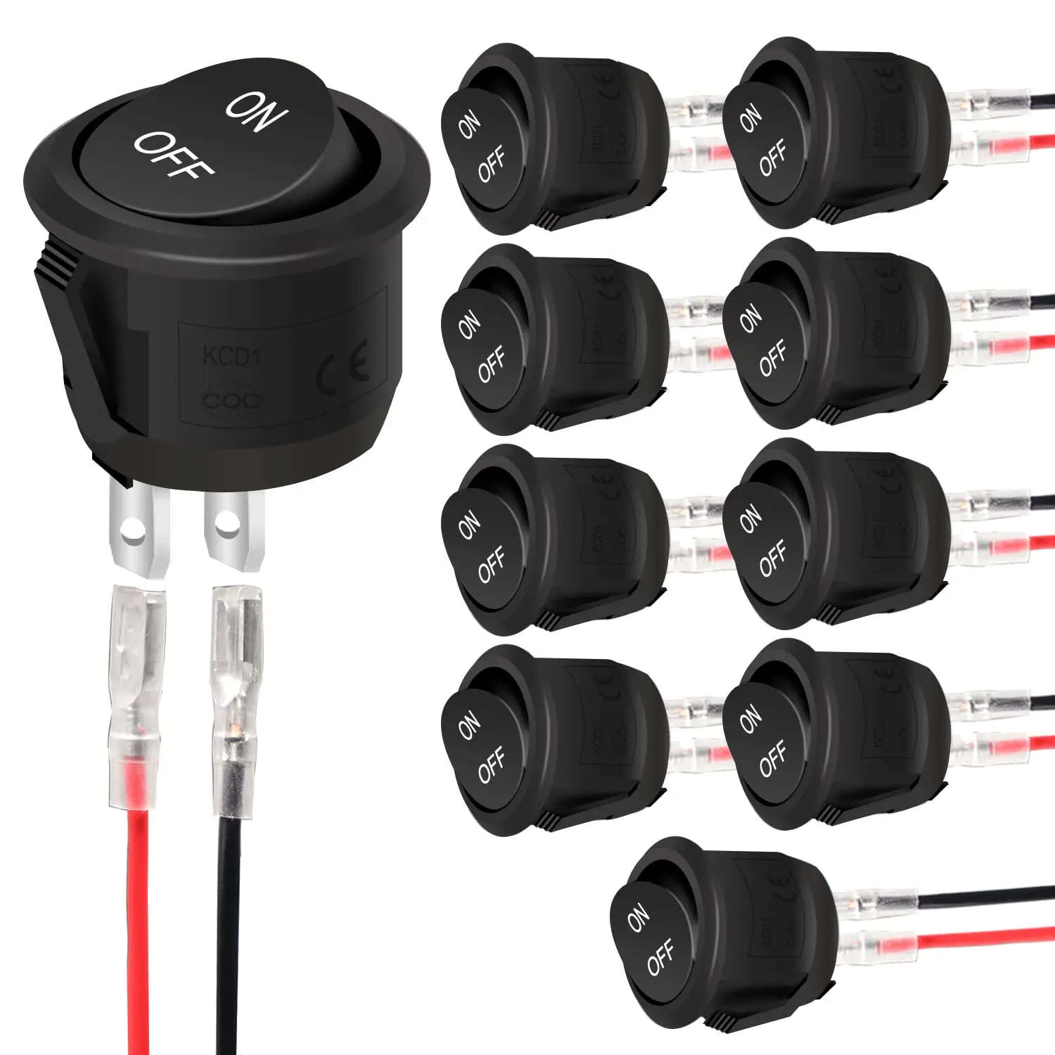 2/5/10Pcs 12V Round Rocker Switch ON/Off SPST 2Pin Toggle Switch with Wires 6A/250V 10A/125V AC for Automotive Boat etc