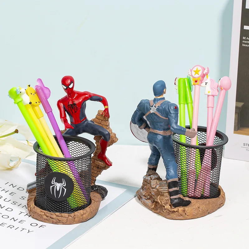 Marvel Spiderman Pen Holder Creative Student Stationery Desktop Storage Resin Pen Container Brush Pot Home Office Supplies Gifts