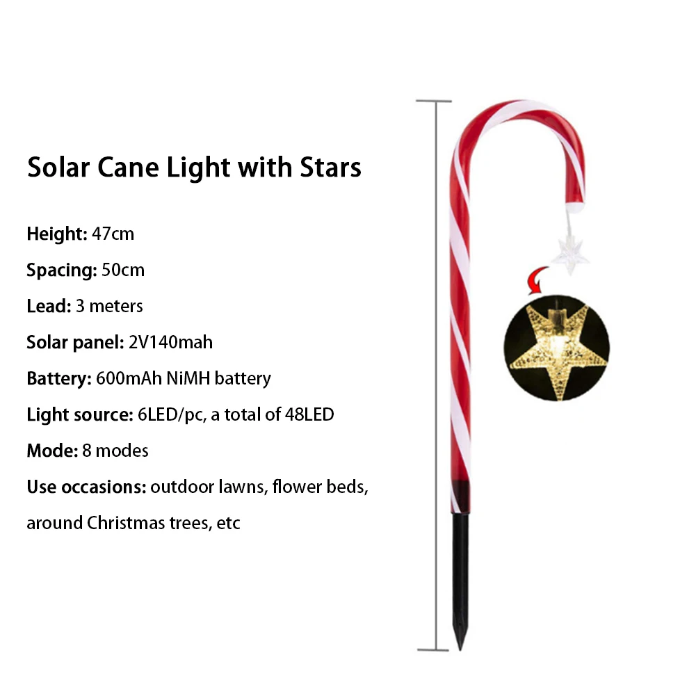 Imagem -05 - Outdoor Solar Power Decoration Lights Christmas Pathway Light Candy Cane Path Lamp com Floco de Neve para Gramado Decoração de Jardim