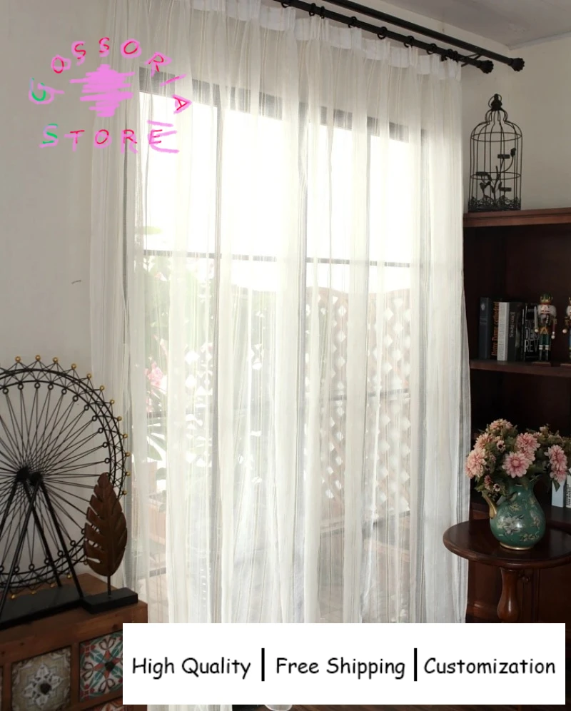 

Sample Custom Modern Tulle Striped White Curtains for Living Room Bedroom Kitchen Kids Room Window Drapes Light Filtering Decor