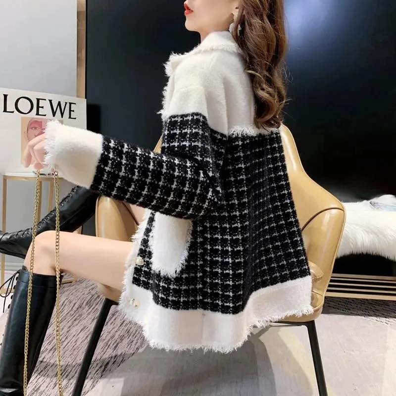 2025 herbst Winter Neue Kleine Wind Lamm Pelzmantel Frauen Pelz Eine Nachahmung Kaninchen Pelz Jacke Weibliche Lose Strickjacke Jacken