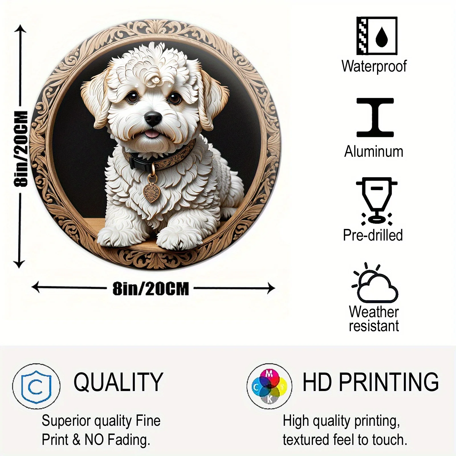 Bichon Frise Round Aluminum Sign Wall Hanging Decorative Wall Art,Room, Home, Restaurant, Bar, Cafe Decor Boss Gifts Women Gifts