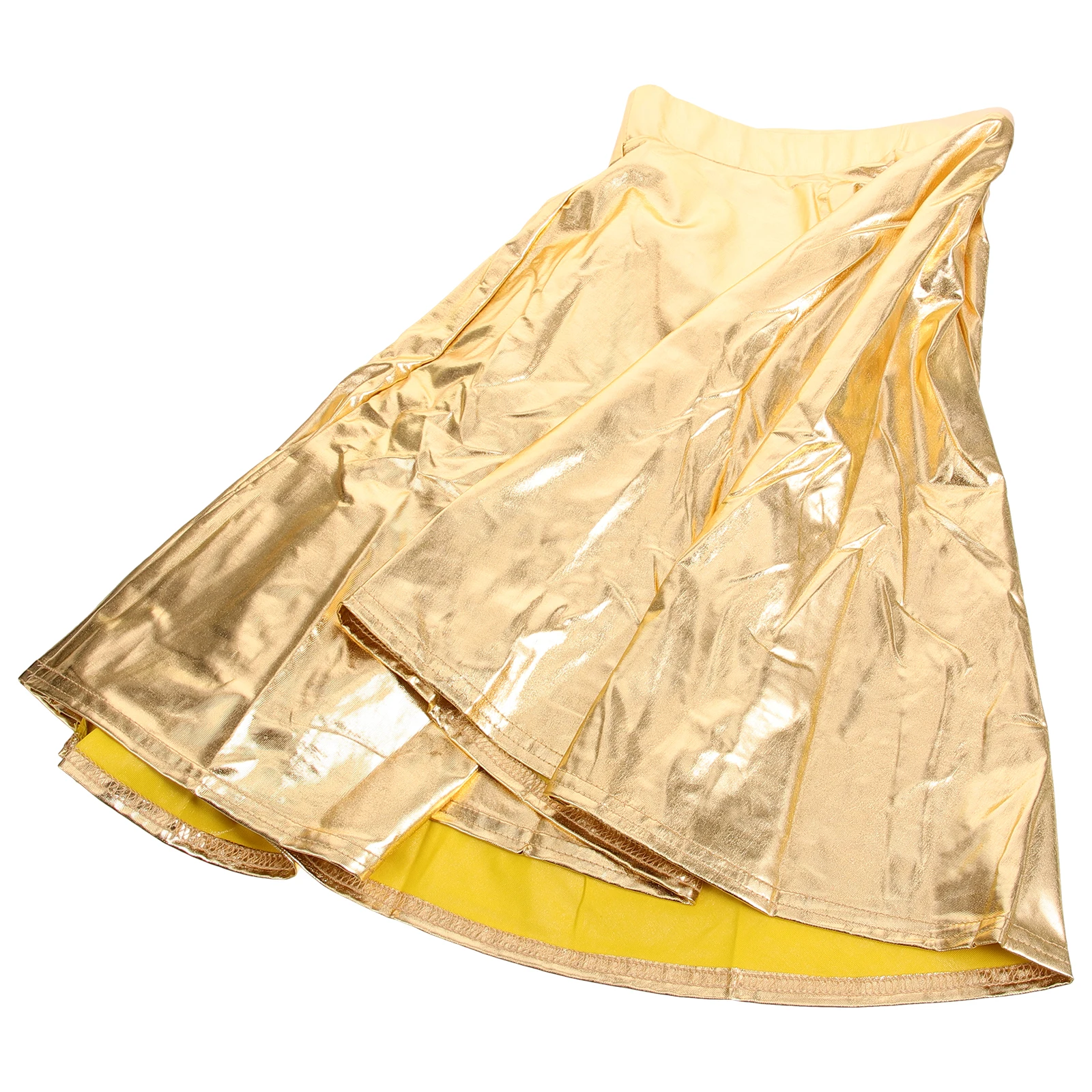 

Расклешенная плиссированная юбка для женщин, мини-платье трапециевидной формы из искусственной кожи для болельщиков, золотистое металлическое вечерние танцевальное платье для женщин