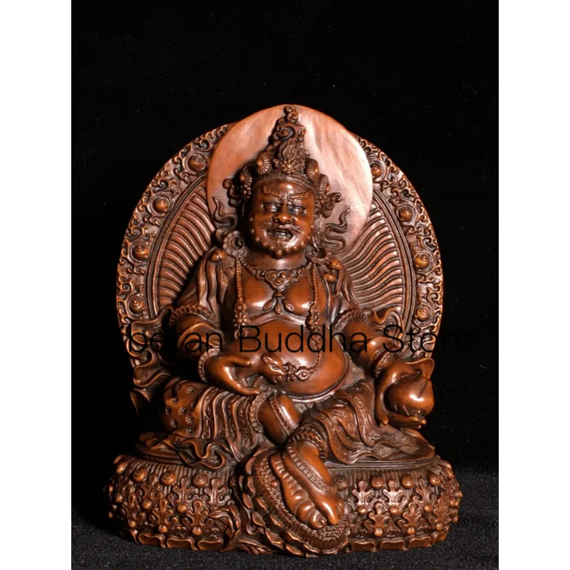 

13.8cm Antique Chinese boxwood handmade carving of Huangcai God Buddha statue ornaments handicraft