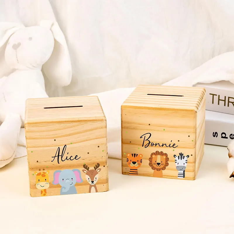 Personalized Children's Piggy Bank with Name Wooden Baby Piggy Bank Coin Collection Box Boy Girl Baptism Birthday Gift