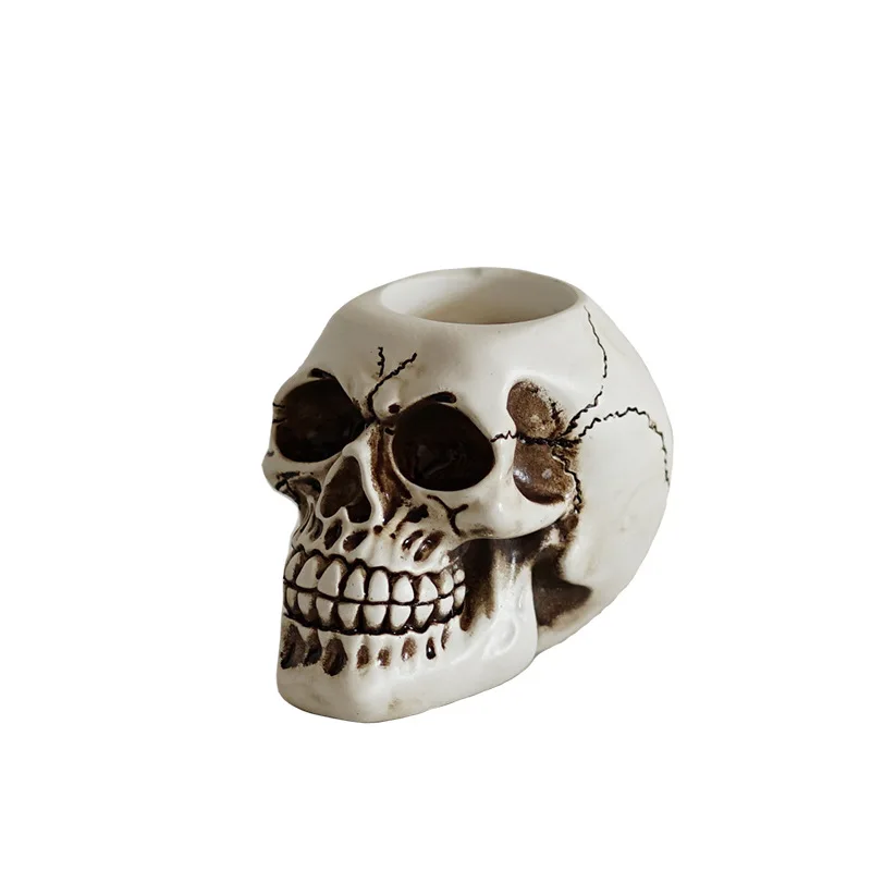 Skull Candlestick Figurine Ornament Atmosphere Decoration Script Murder Prop Halloween Home Resin Craft Home Decor Sculpture