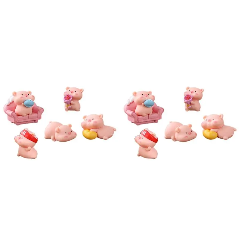 SOFT-12 Pcs Miniature Pigs Figurines Cute Pink Pig Family Figures DIY Crafts For Fairy Garden Decoration