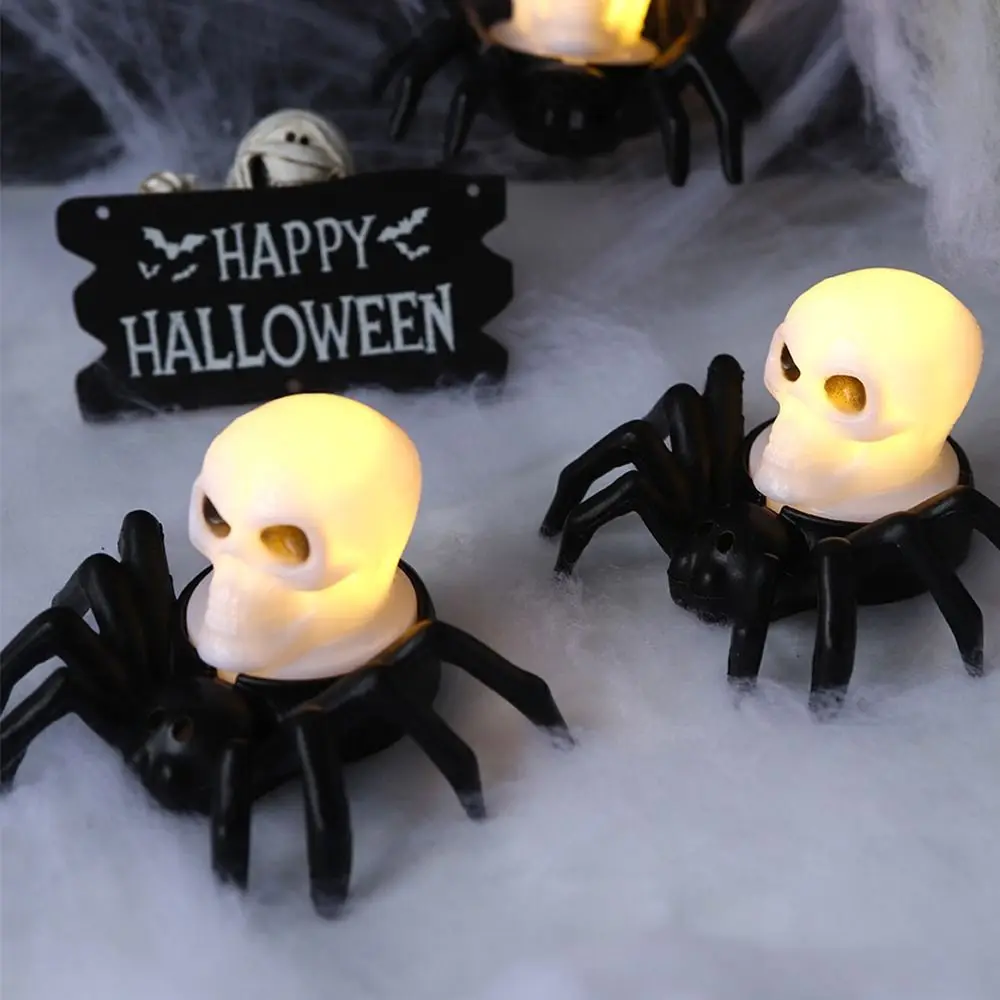 Novelty Electronic Glowing Spider Light 3D Flameless Glow Spider Night Light Skull Fake Halloween Pumpkin Lamp Party Supplies