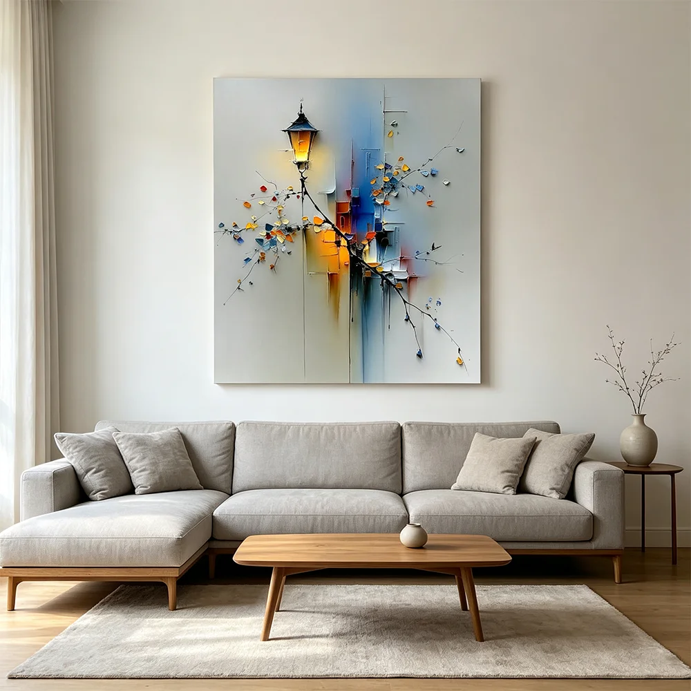 Beautiful Art Wall Picture Abstract Street Lamp View Oil Painting Canvas Hanging Poster for Room Decor Landscape Print
