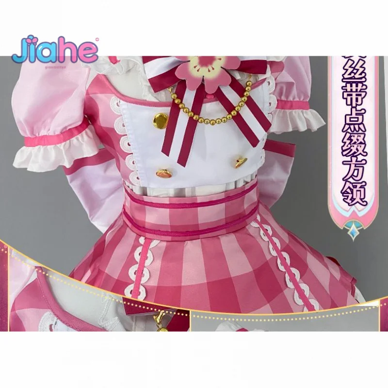 

Anime Hoshimiya Ichigo Aikatsu！Cosplay Costume Halloween Carnival Pink Lolita Dress Socks Tie Necklace Top Uniform Women Set