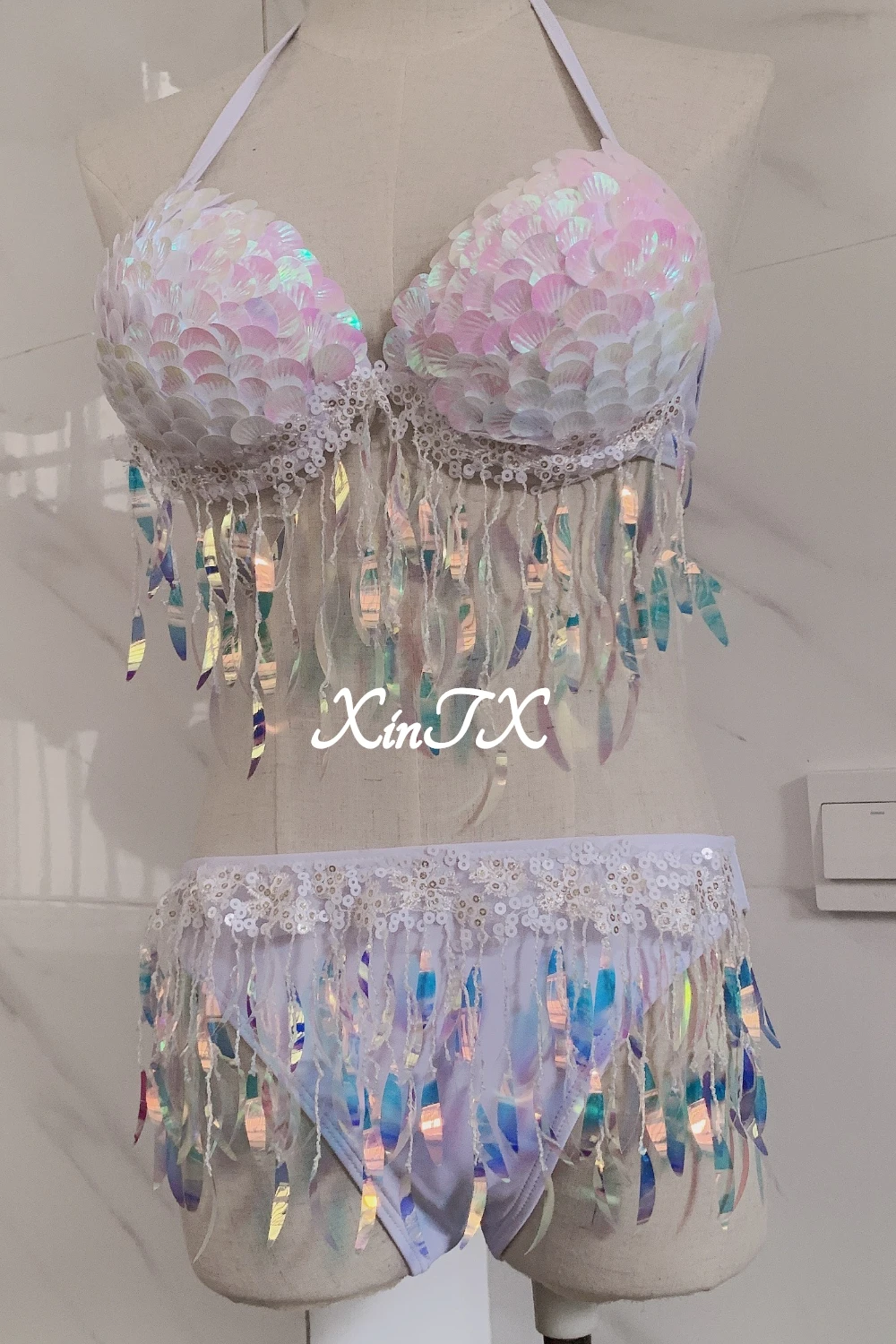 Sequin Bikini Women's Sexy Two-piece Set with Adjustable Straps Suitable for Music Festivals and Beach Parties Shiny Hand-sewn