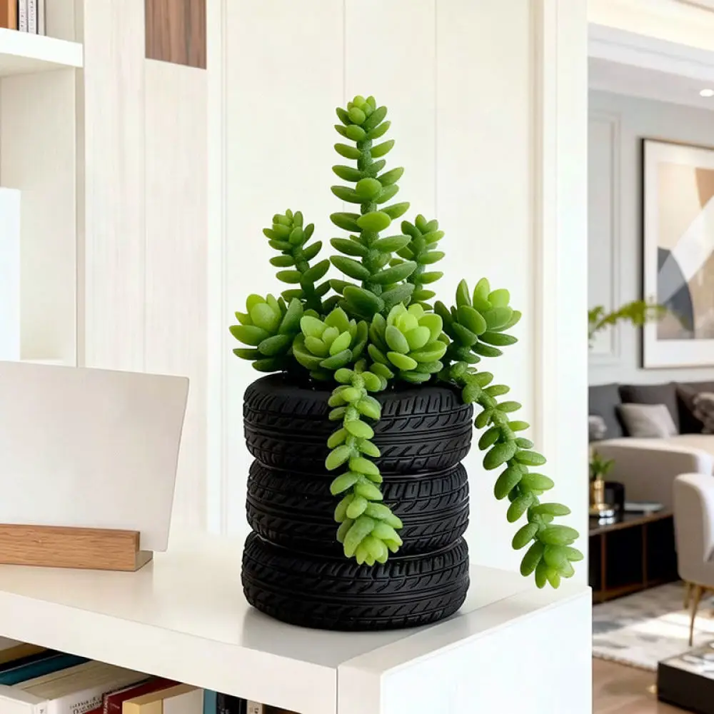 Creative Tire Flower Pot Succulent Planter Modern Desktop Decor For Mini Plants Home Office Living Room Decoration