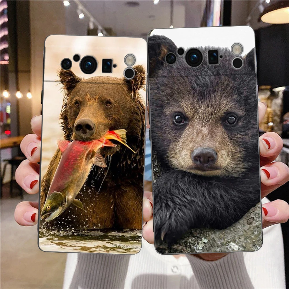 Funny Just Relax Brown Bear Phone Case For Google Pixel 8 A 7 6 Pro Soft TPU Shell For Pixel 6A Silicone Shockproof Black Cover