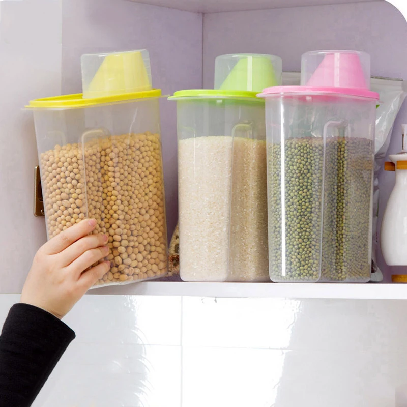 Plastic Kitchen Rice Cereal Bean Food Storage Dispenser Container Lid Sealed Box Storage Bottles Jar Practical