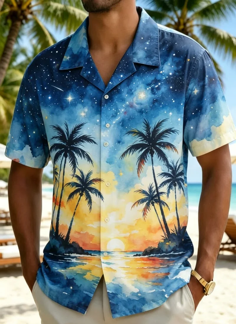 Men's fresh summer style printed shirt, suitable for festivals, celebrations, summer travel, and casual outings