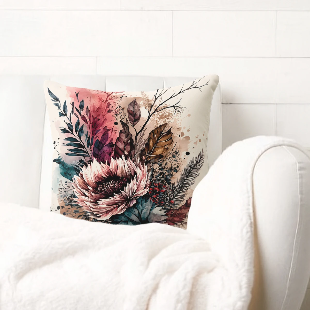 Botanical Floral & Foliage Pattern Polyester Pillow Cover - Stylish Cushion Case for Home Sofa, Bedroom and Living Room Decor
