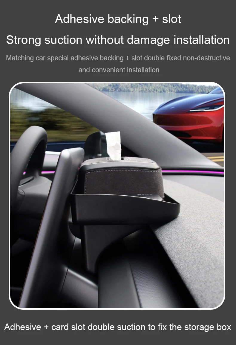 For Tesla Model 3 Highland Center Screen Console Paper Napkin Box Behind Screen Suede Tissue Storage Box Hidden Tissue Holder