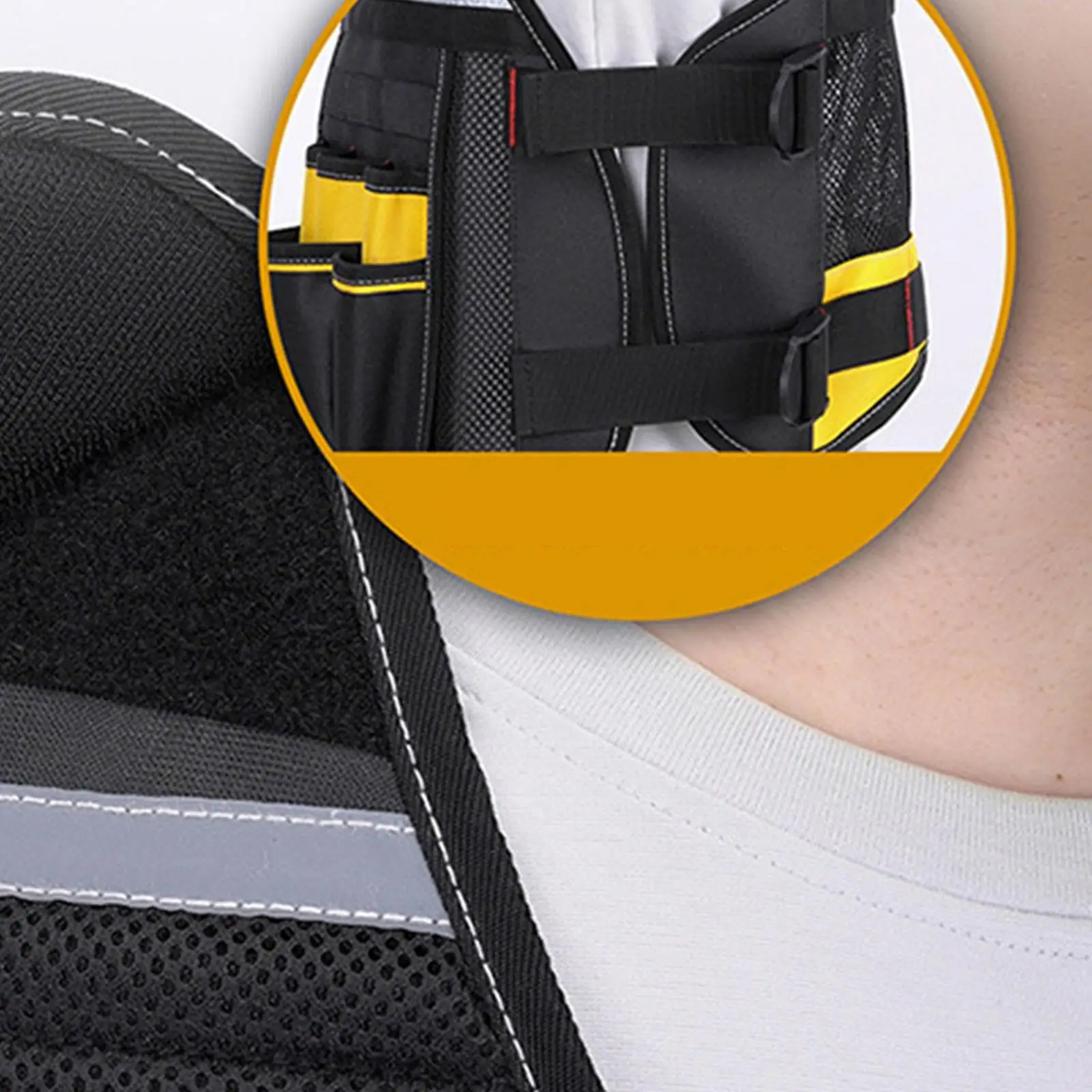 Oxford Cloth Reflective Work Vest with Pockets Adjustable Tool Organizer Mesh Back for Electrician Workshop