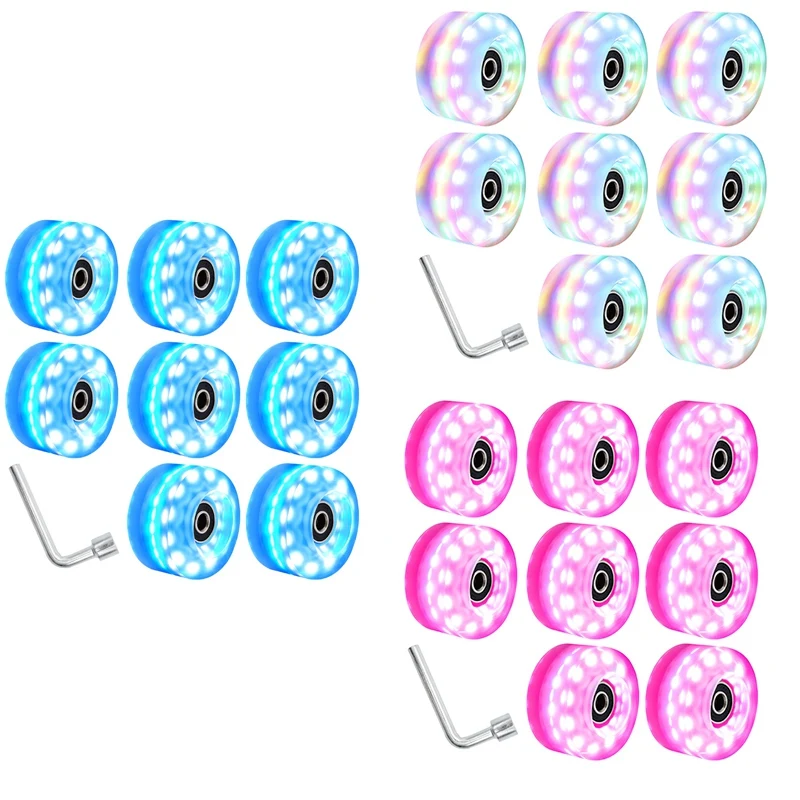 B36B-ローラースケートホイール レンチ付き 屋外ライトアップ ハイフラッシュ 6ライト複列ローラースケート シャイニングホイール