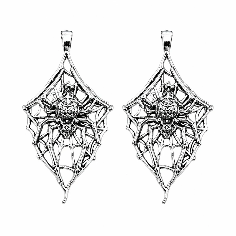 3 Stück 59*31mm Gotischer Spinnennetz-Anhänger Vintage Silber Spinnen-Charm Halloween Hexen-Charms für DIY Schmuckherstellung