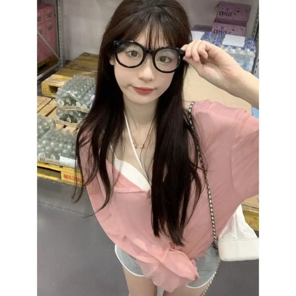 Vintage Y2k regata manga comprida gola V colheita top botão camisetas senhora