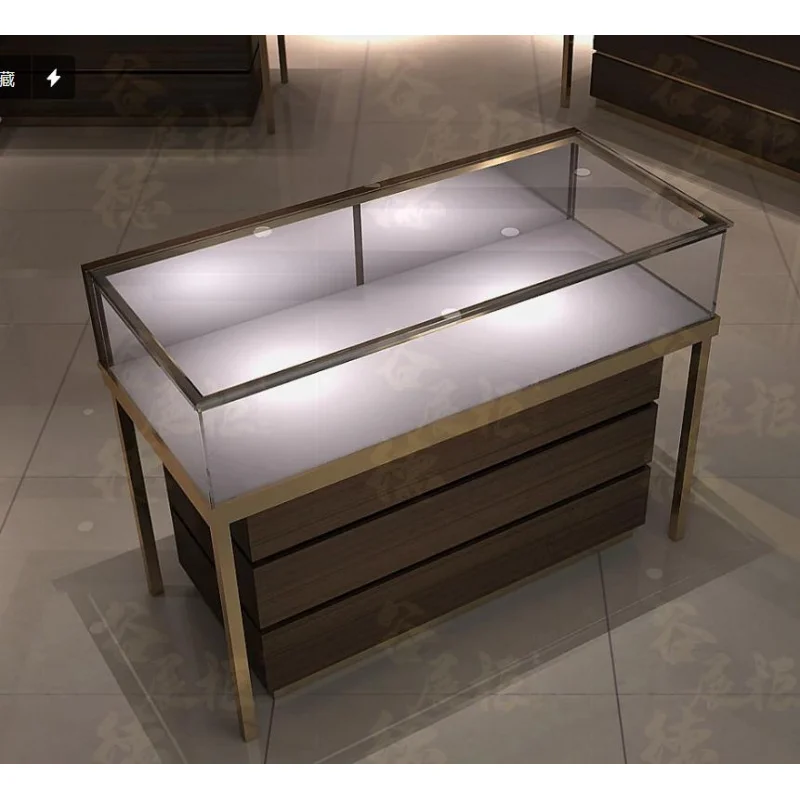 （customized）Metal Jewelry Display Table Counter Jewelry Shop Fixture Glass Vitrine Display Showcase Glass Jewelry Showcase