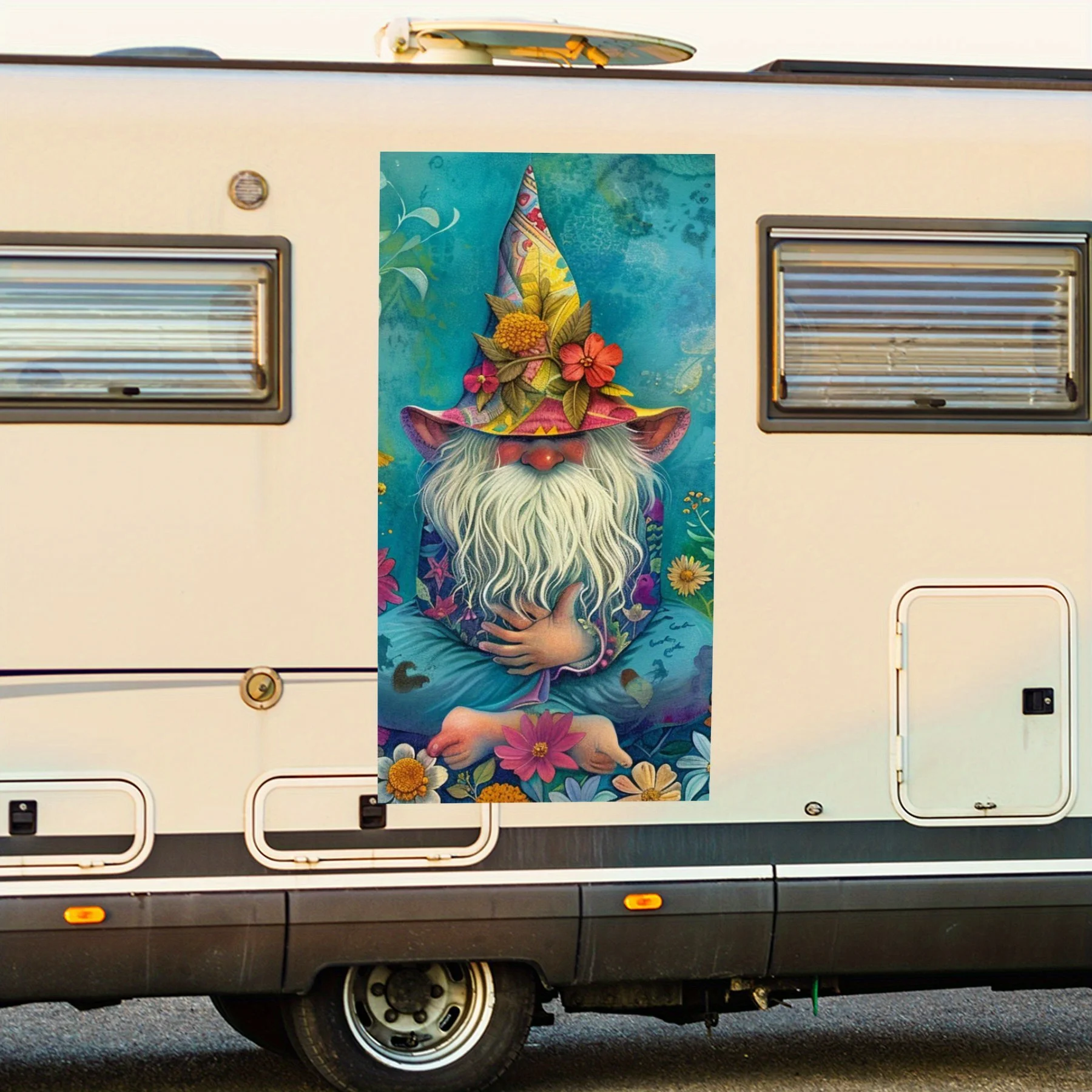 

Floral gnome decal,Vinyl Decal for motorhome car door, Waterproof Self-Adhesive Vinyl Stickers for Vehicle Tail and Bumper, Deco