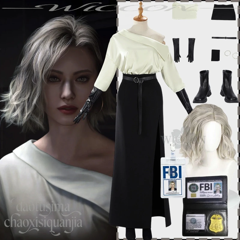 

Anime Horror Game RRE9 Reeequlem Cosplay Grace Film Noir Elegant Evening Dress Earring Shoes Props Wigs Set Halloween Party Cos